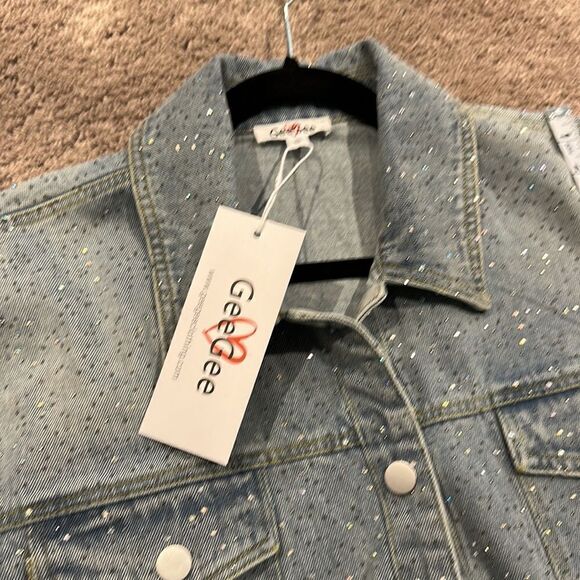 Sparkle denim jacket/Shacket! Frayed bottom! Tons of sparkle all over. Size S - Picture 9 of 9